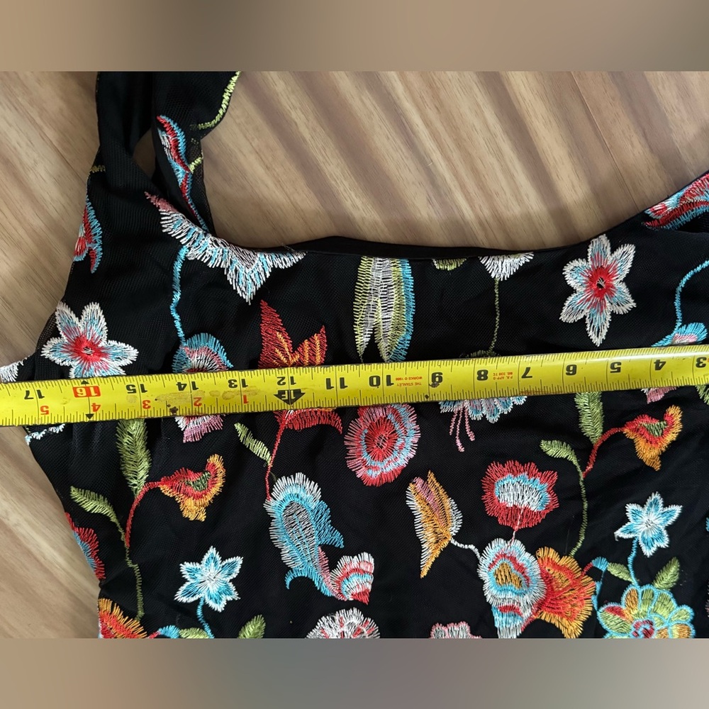 Darian Black multi colored floral embroidered dress short 12 homecoming - Picture 6 of 8